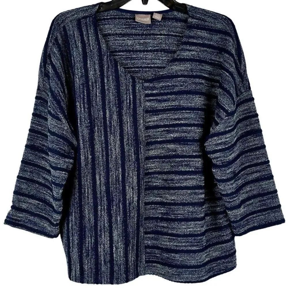 Chico’s Blue Nautical Rope Stripe Short Sleeve Blouse 3 XL 16